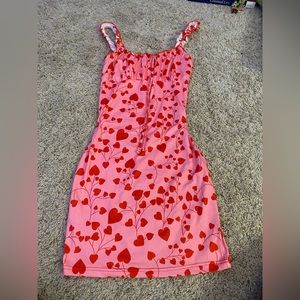 Pink dress with red hearts size XS